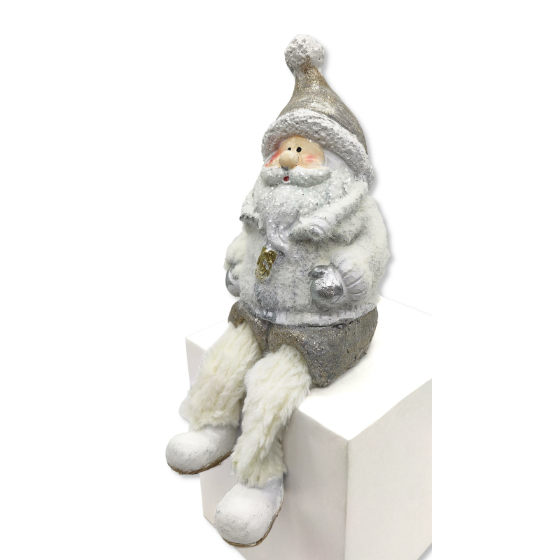 € 29cm Kantenhocker 16,99 Dekofigur Weihnachtsmann Wei, silber Winterfigur weiß