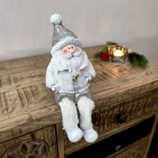 Dekofigur 16,99 Wei, Winterfigur 29cm € silber Weihnachtsmann Kantenhocker weiß
