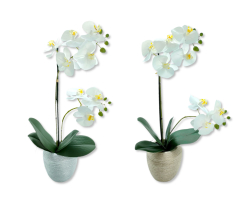Kunst-Pflanze Orchidee weiße Blüten 47cm...