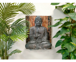 Metall Wandbild auf Holz Planken Buddha 52 x 68cm...