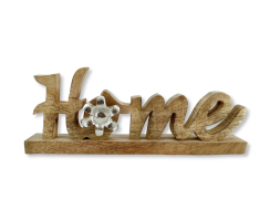 Holz und Metall Schriftzug Home 36 x 13cm mit Blume auf...